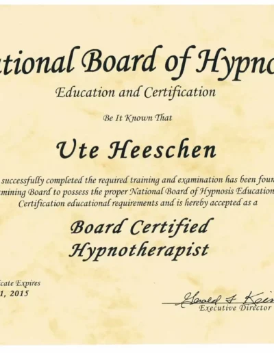 Zertifikate von Ute Heeschen, Hypnose Holstein, Borgdorf-Seedorf